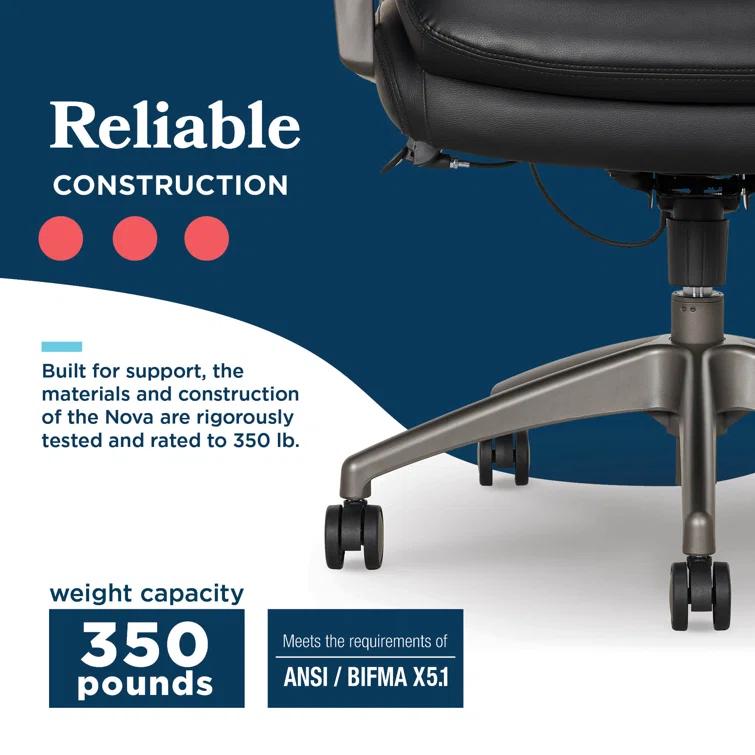 La-Z-Boy La-Z-Boy® Nova Executive Office Chair, Patented AIR Ergonomic Support Technology®, High-Back Premium Comfort & Support, Vegan PU Leather