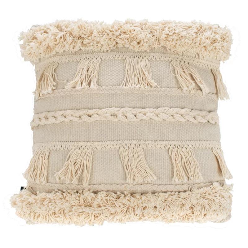 Beige Braided Tassel 16" Square Throw Pillow