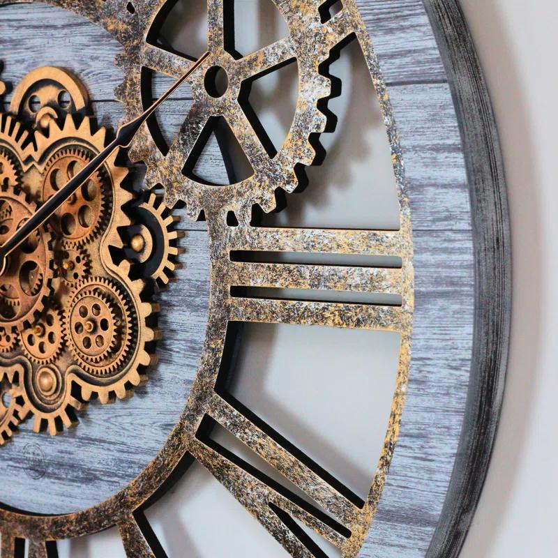The Gears Clock Wall Clock 36" Round Oversized for Living Room decor with Real Moving Gears America Collection