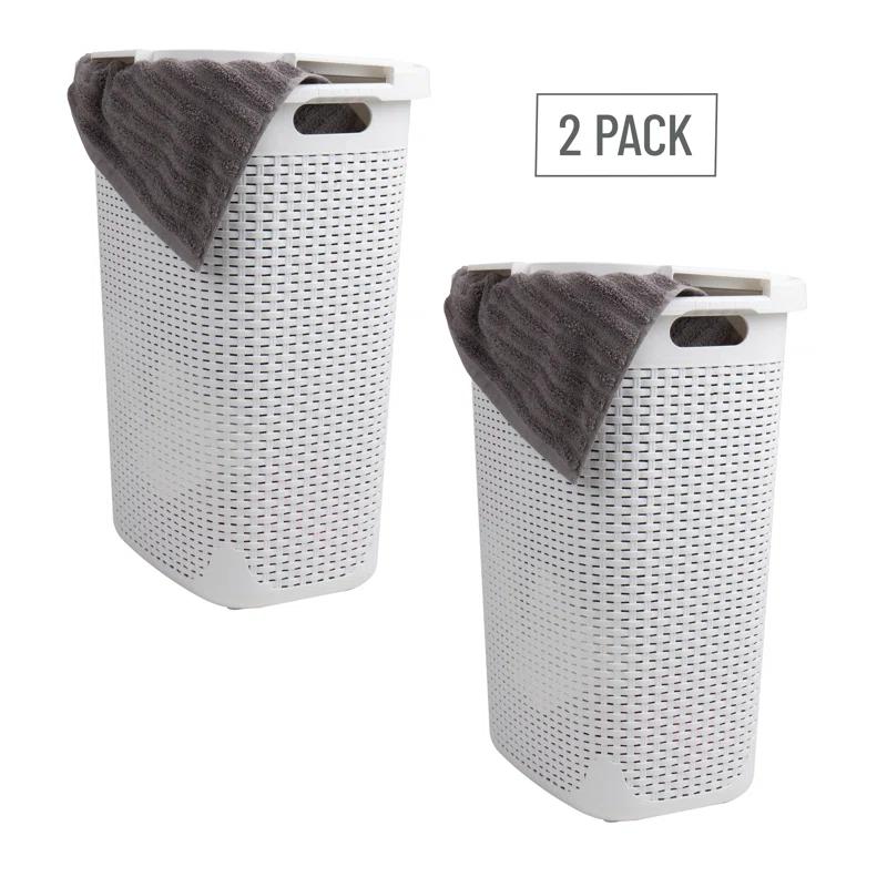 Mind Reader Mind Reader 60L Slim Laundry Hamper, Clothes Basket, Lid, Wicker Style, Plastic, 17.65"L x 13.75"W x 24.15"H, 2-Pack