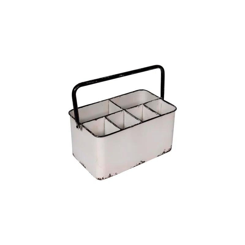 Hokku Designs Distressed White Metal Caddy With 6 Compartments