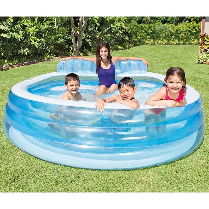 Intex Intex Swim Center Round Inflatable Above Ground Family Lounge Outdoor Pool, Blue