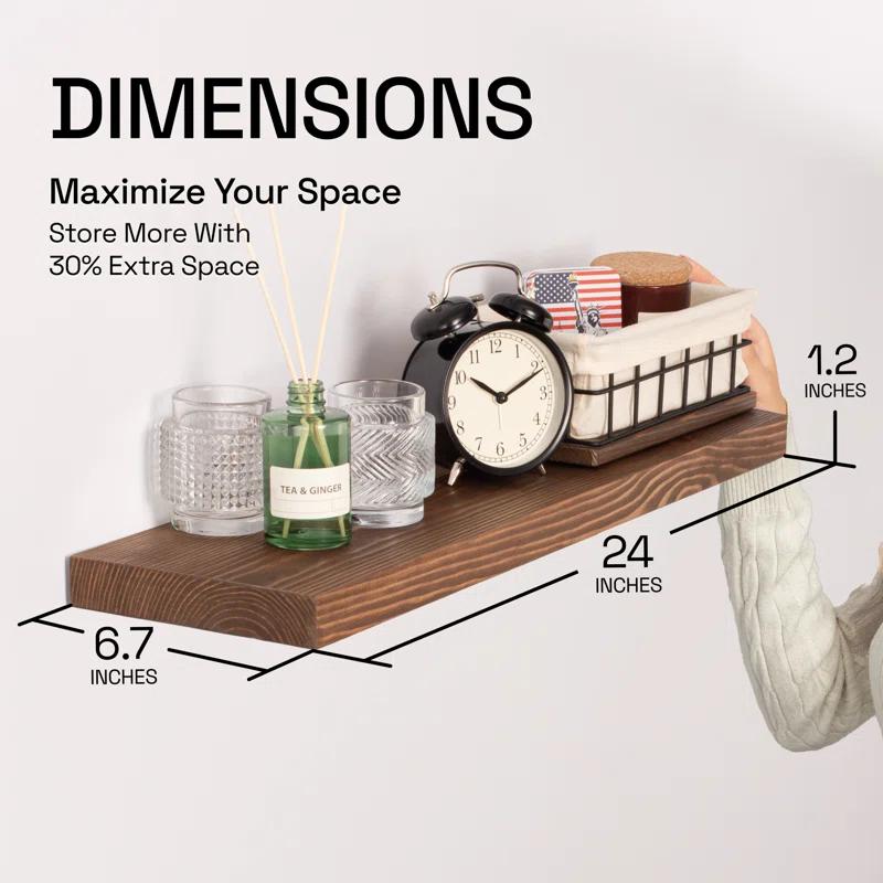 Baobab Workshop Solid Wood Floating Shelves, Wooden Shelves for Wall (Set of 2)