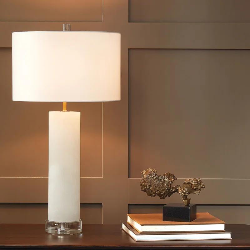 Alabaster Cylinder Table Lamp-Brass