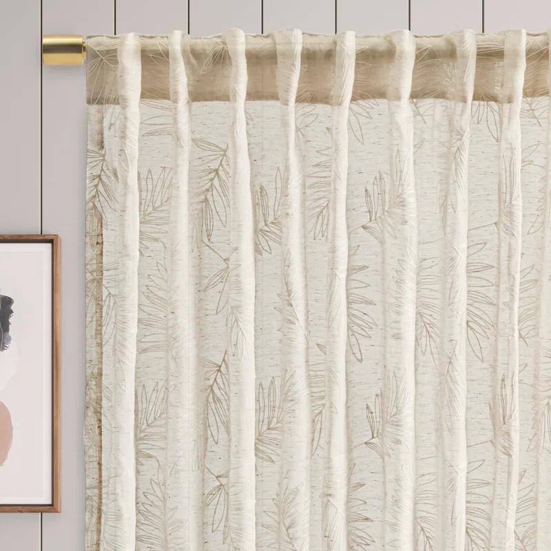 Red Barrel Studio® Roodhouse Premium Leaf Embroidered Semi-Sheer Rod Pocket Double Wide Patio Curtain Panel