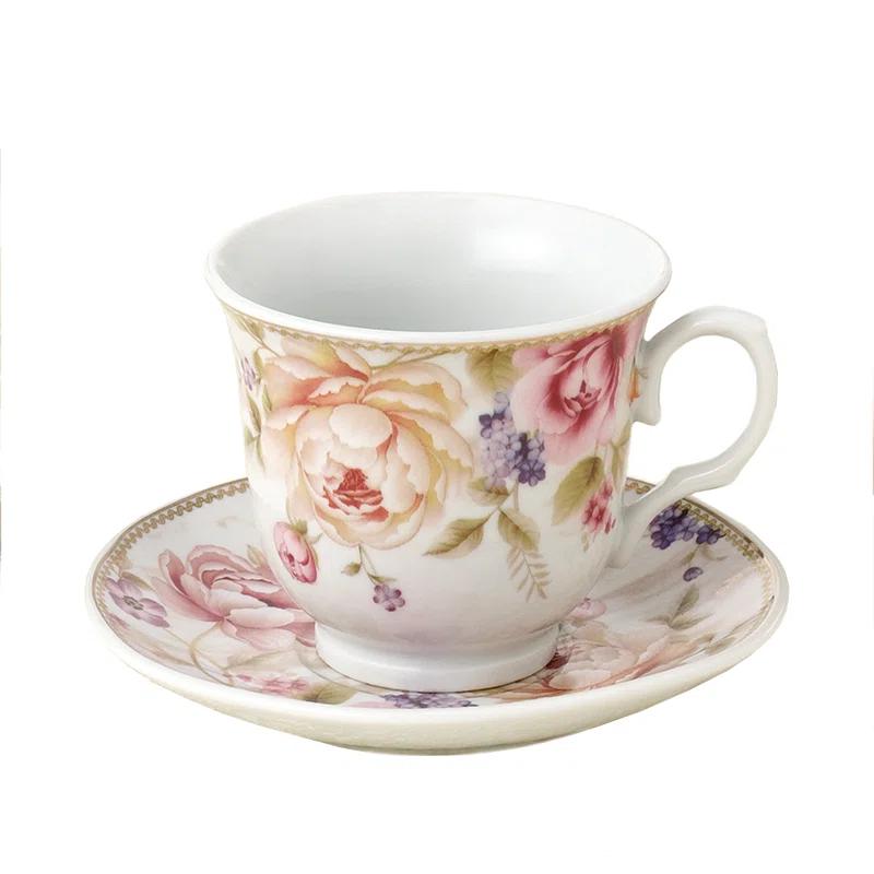 Lorren Home Trends Lorren Home Trends 4 Piece Teacup & Saucer Set