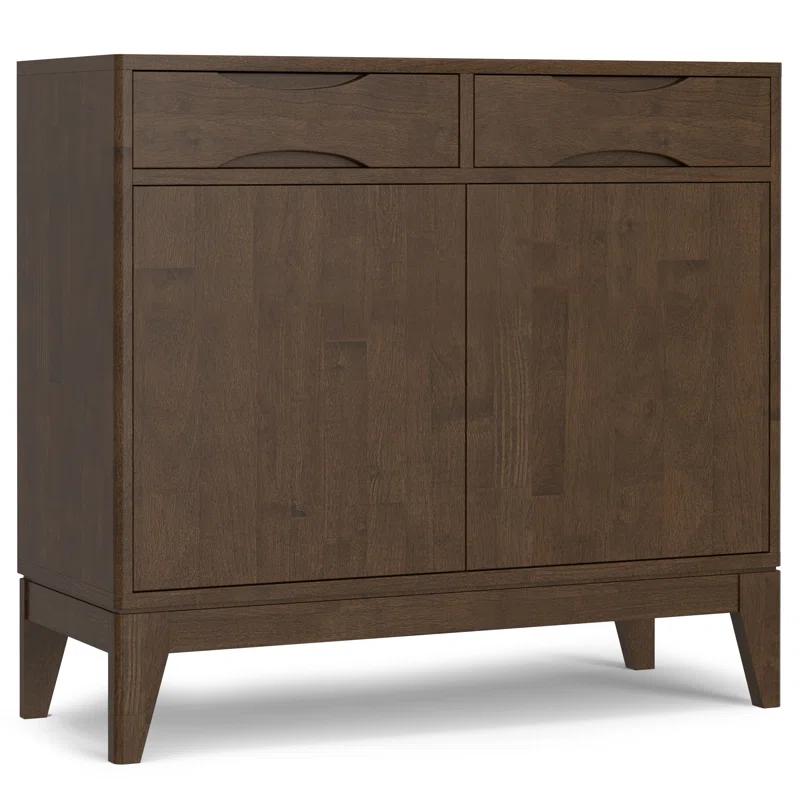 Simpli Home Harper 40"W Solid Wood 2-Shelf Mid-Century Modern Entryway Storage Cabinet with 2 Drawers