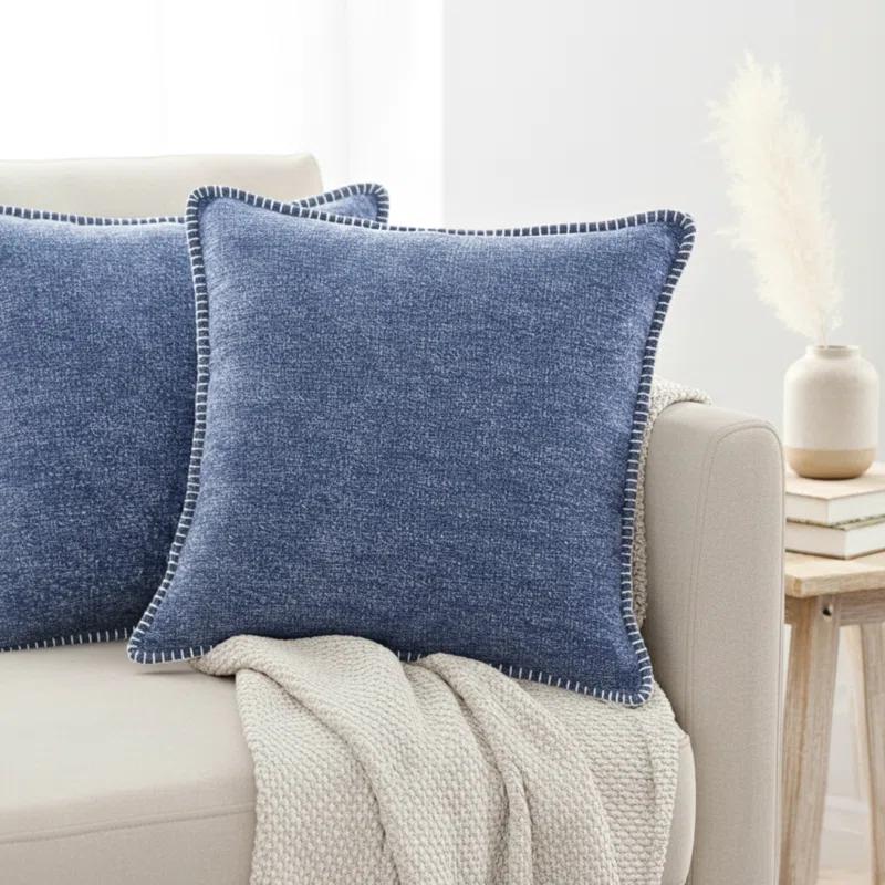 Oveesha Soft Chenille Throw Pillow Covers With Stitched Edge (Set of 2)