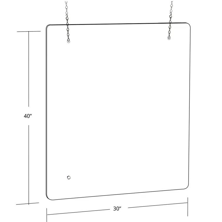 Azar Displays 30" x 40" Hanging Adjustable Cashier Shield, Plexiglass Protective Panel, Splash Guard, 0.100" thick Acrylic Protective Barrier -Vertical/Horizontal, 2-Pack (Set of 2)