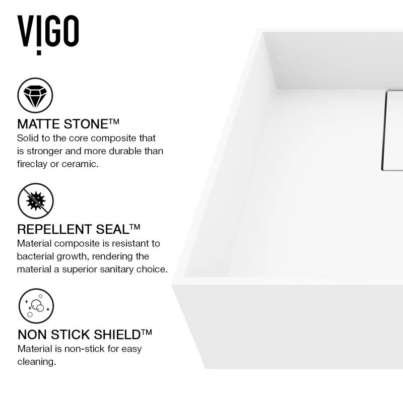 VIGO VG04021 Bryant 15" L x 15" W x 5" H Matte White Handmade Square Vessel Bathroom Sink