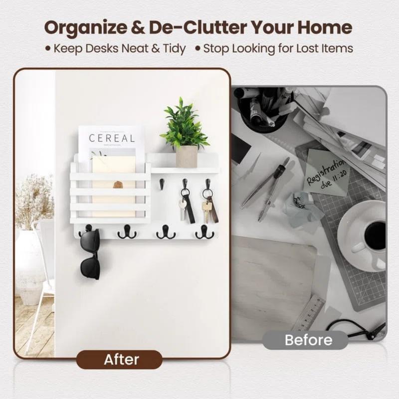 ENAMOST Mail Holder For Wall Mail Organizer With Key Hooks With Floating Shelf