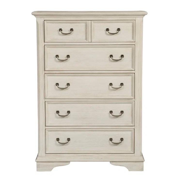 Canora Grey Dina Antique White 5 Drawer Chest w/ Stained Interior
