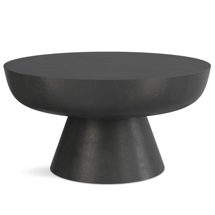Simpli Home Alexa 30"W Cast Aluminum Mid-Century Modern Round Coffee Table with Pedestal Base, Fully Assembled