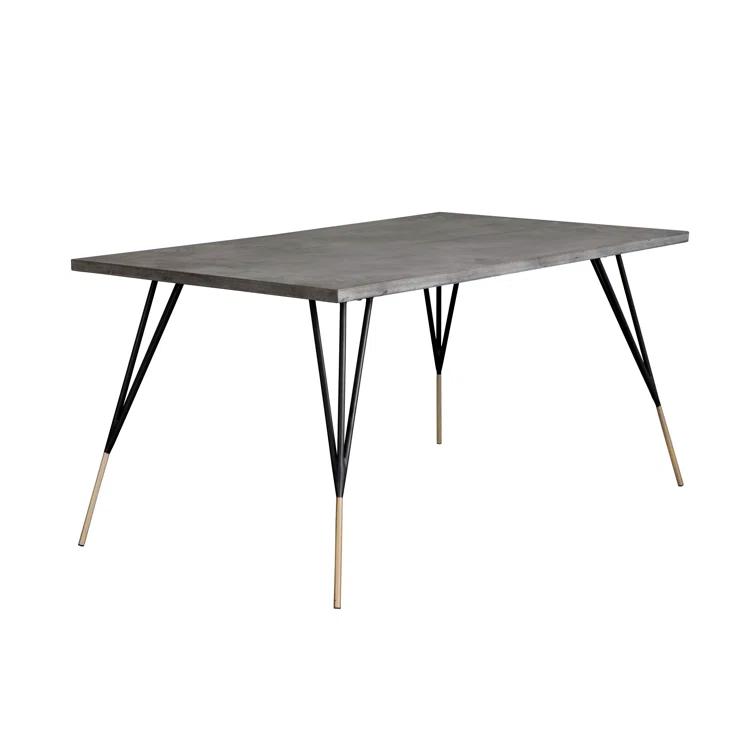 Gray Concrete Top Rectangular Dining Table with Brass Feet