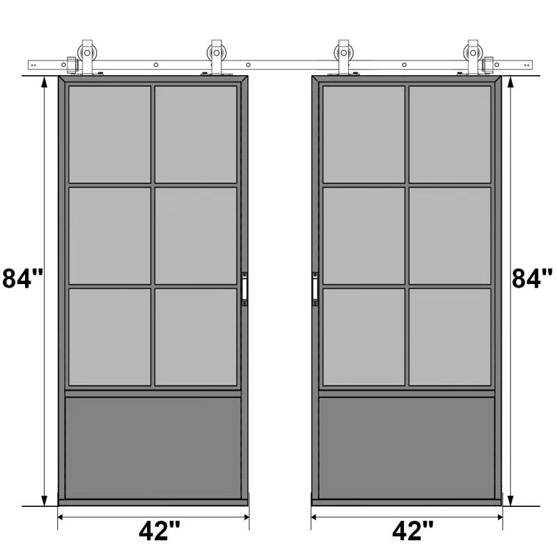 Calhome 84'' Hollow Glass with Installation Hardware Kit Barn Door