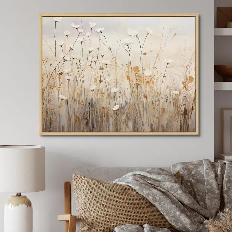 Design Art Beige Wildflowers Floral Fantasy  - Minimal wildflowers on canvas print