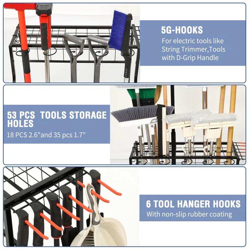 RILVIX Garden Tool Organizer for Garage, Holds Up to 58 Tools, Yard Tool Rack, Shed & Outdoor Tool Stand, Black