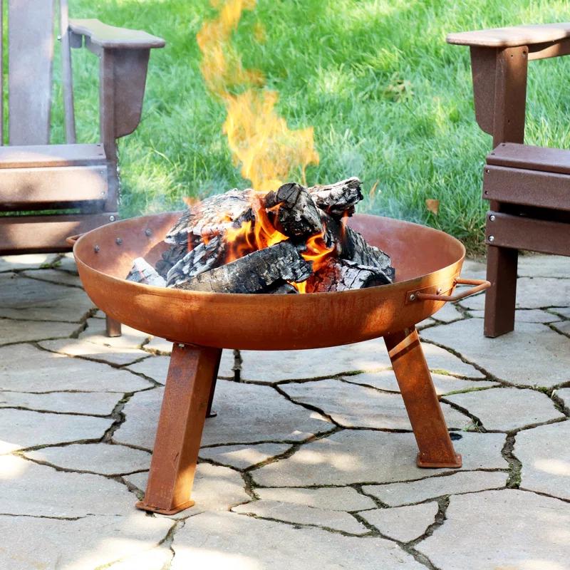 SunnyDaze Decor Union Round Wood-Burning Steel Finish Cast Iron Outdoor Raised Fire Pit Bowl