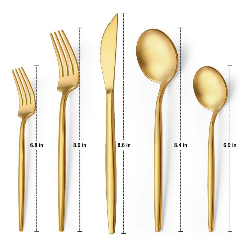 Everly Quinn 30-Piece Gold Silverware Set, Flatware Set For 6, Food-Grade Stainless Steel Cutlery Set, Includes Spoons Forks Knives, Kitchen Cutlery For Home Office Restaurant Hotel