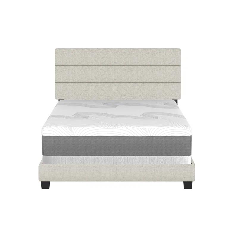 Boyd Sleep Ravenna Upholstered Linen Tri-Panel Channel Adjustable Height Headboard Platform Bed Frame