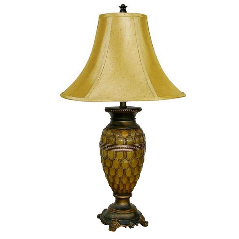 Bloomsbury Market 31" Golden Brown Polyresin Urn Table Lamp With Night Light And Gold Bell Shade