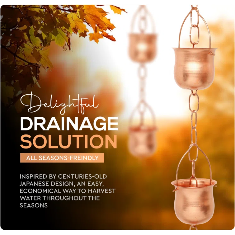 Marrgon Marrgon Copper Rain Chain with Pot Style Cups for Gutter Downspout Replacement