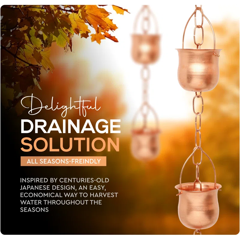 Marrgon Marrgon Copper Rain Chain with Pot Style Cups for Gutter Downspout Replacement