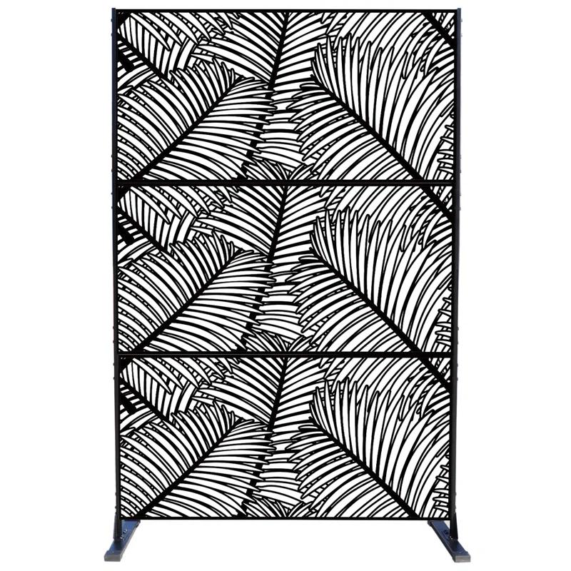 Kozyard Kozyard Metal Privacy Screen Decorative Outdoor Divider With Stand Panels (Black Palm Leaf)