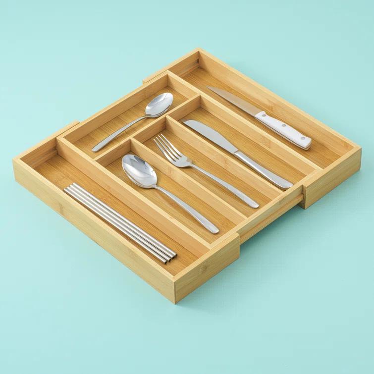 JoyJolt JoyJolt Bamboo Expandable Flatware Drawer Organizer for Kitchen Utensils
