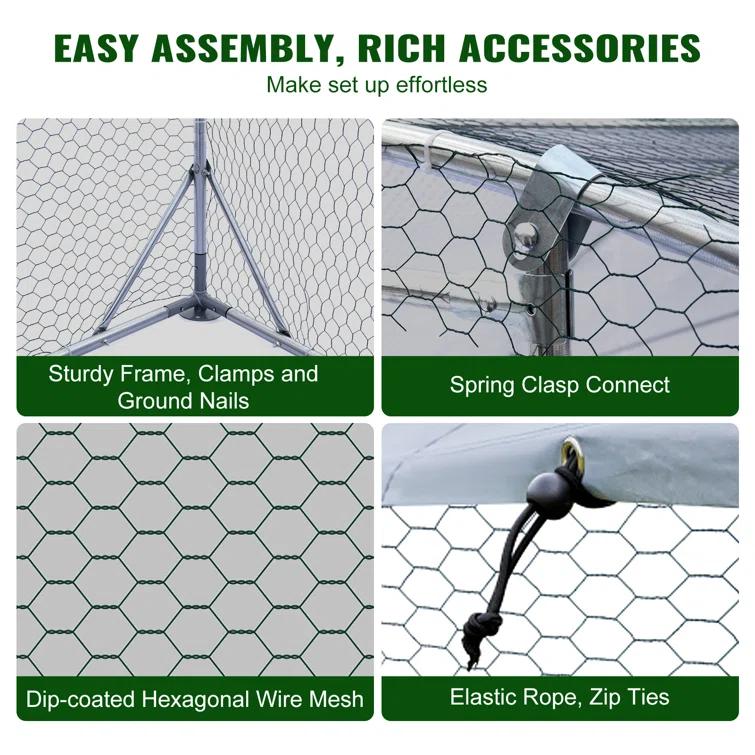 Tucker Murphy Pet™ Large Garri Metal Chicken Run with Waterproof and Anti-UV Cover, Dome Shaped Walk-in Fence Cage Hen House for Outdoor and Yard Farm Use, 9.2' x 6.2' x 6.5'