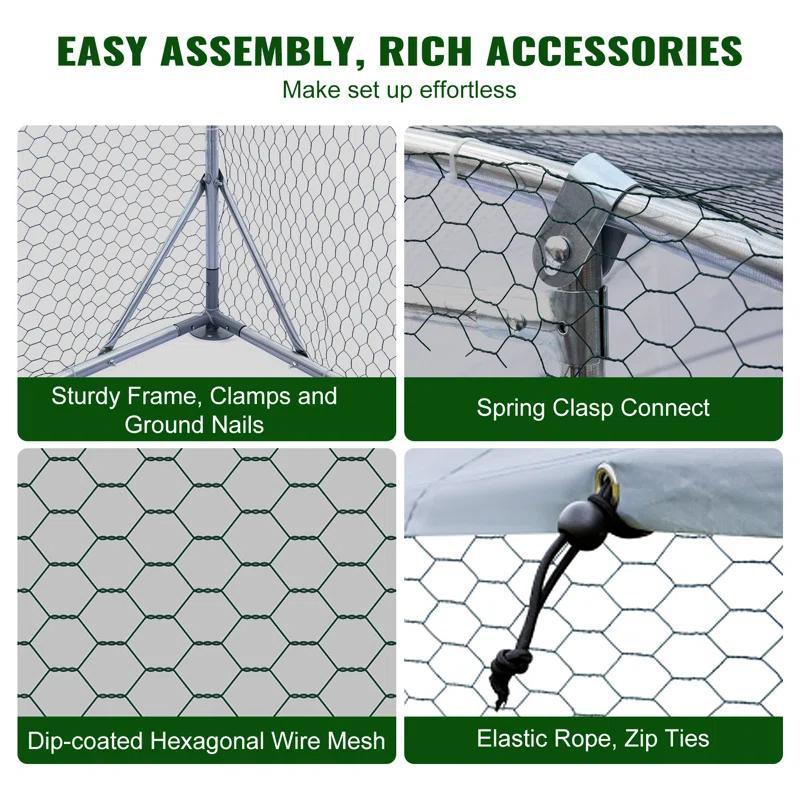 Tucker Murphy Pet™ Large Garri Metal Chicken Run with Waterproof and Anti-UV Cover, Dome Shaped Walk-in Fence Cage Hen House for Outdoor and Yard Farm Use, 9.2' x 6.2' x 6.5'