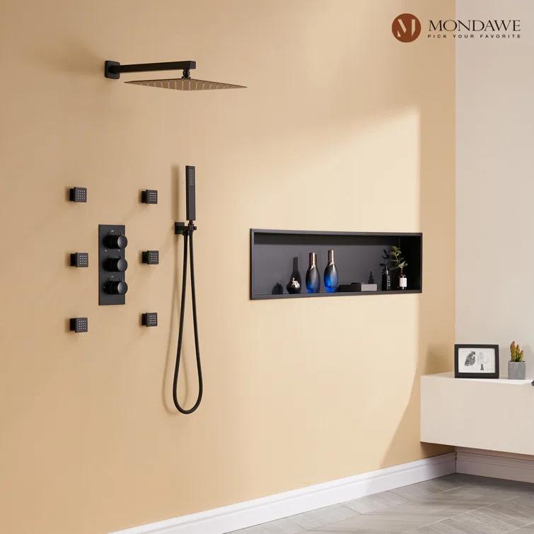 mondawe Herathena Complete Shower System with Rough in-Valve WF6001-12BL