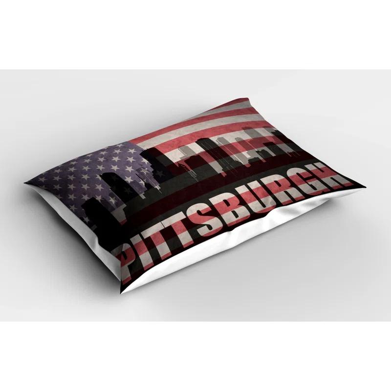 Ambesonne Ambesonne City Pittsburgh Pillow Sham 2 Pack Flag Grunge Themed Coral Lavender Dark Grey