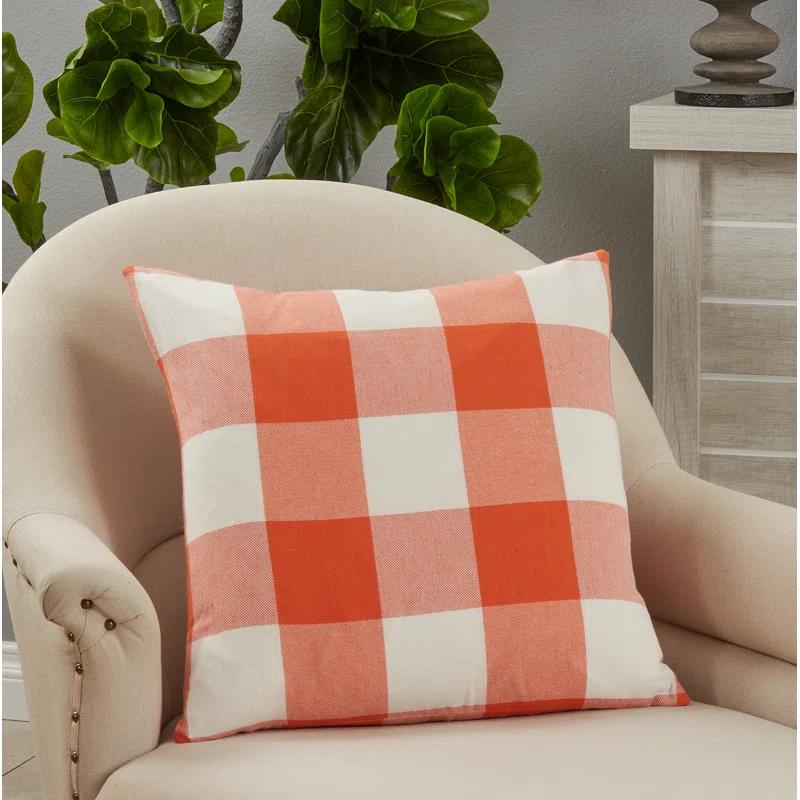Saro Birmingham Collection Plaid Cotton Reversible Throw Pillow