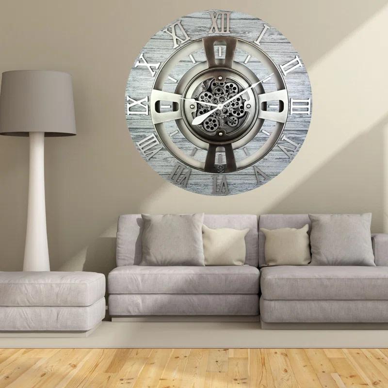 The Gears Clock Wall Clock 36" Oversized for Living Room decor with Real Moving Gears England Collection & Reviews | Wayfair