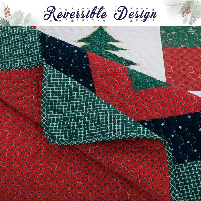 Cozy Line Home Fashion Happy Christmas Christmas Reversible Farmhouse Country Quilt Set