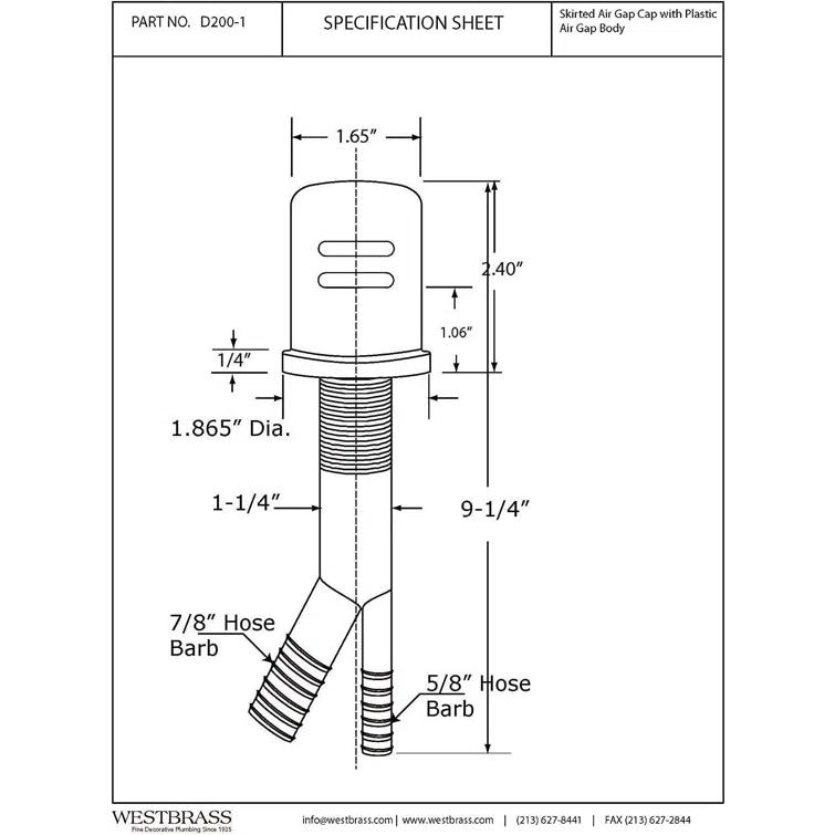 Westbrass Air Gap Cap and Body Set - Skirted D200-1-11