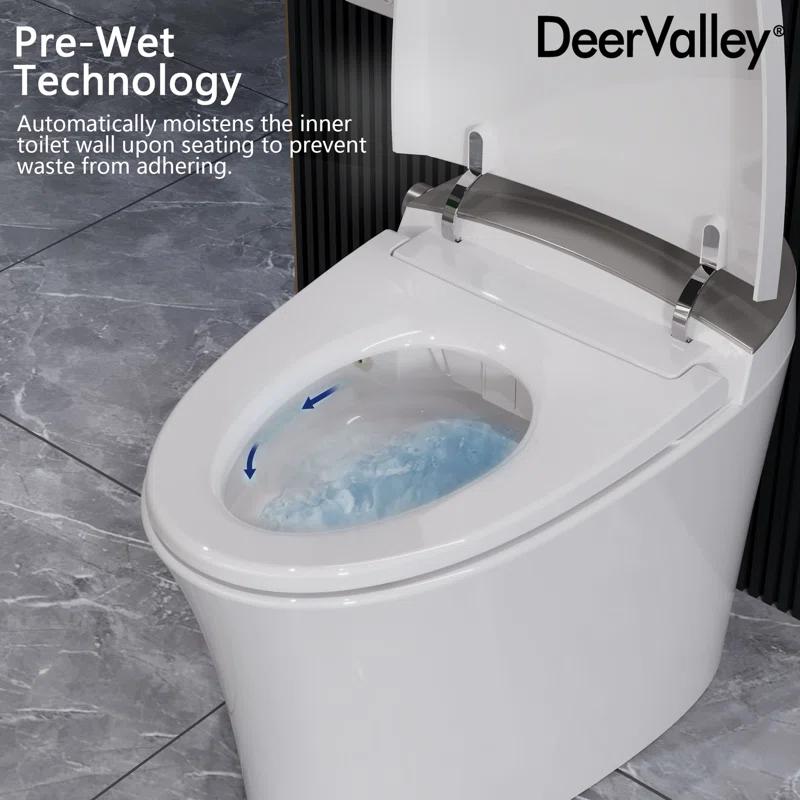 DeerValley DV-1S0150-V3 Smart Bidet Toilet Elongated, Auto Open/Close Lid, Seat Heat, Foot Kick & Blackout Flush, Premium