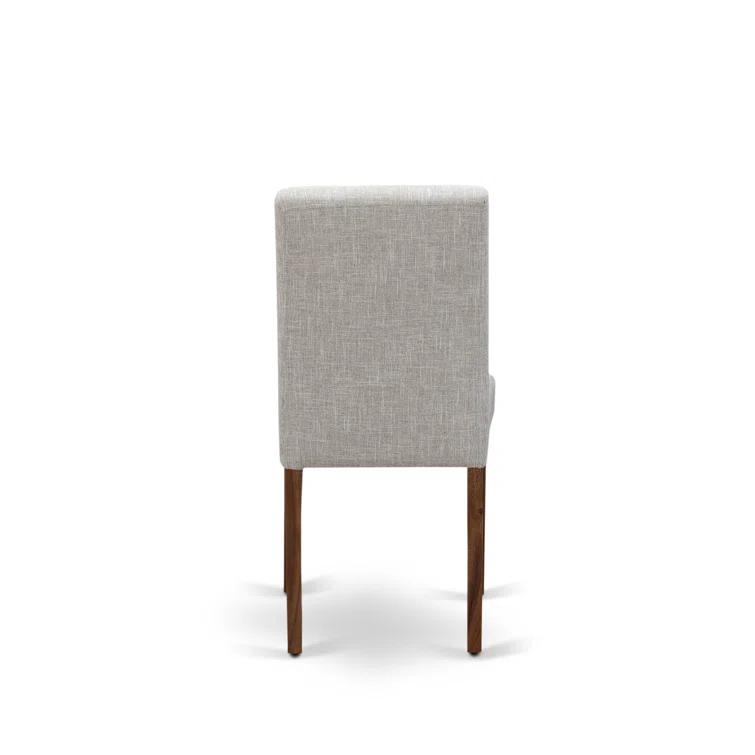 Red Barrel Studio® 7 Piece Dining Set Consist of a Round Dining Room Table with Pedestal and 6 Doeskin Linen Fabric Upholstered Parson Chairs, Antique Walnut