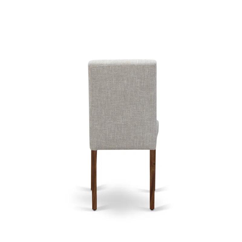 Red Barrel Studio® 7 Piece Dining Set Consist of a Round Dining Room Table with Pedestal and 6 Doeskin Linen Fabric Upholstered Parson Chairs, Antique Walnut