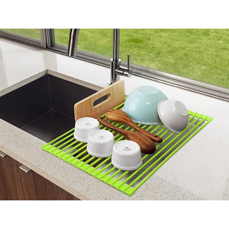 Zulay Kitchen Zulay Kitchen Large Roll Up Dish Drying Rack - Heavy Duty Silicone Wrapped Steel Rods Over Sink Dish Drying Rack