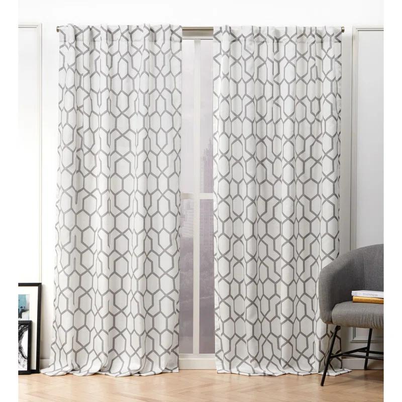 Nicole Miller Nicole Miller Hexa Geometric Print Hidden Tab/Rod Pocket Top Light Filtering Curtain Panel Pair (Set of 2)