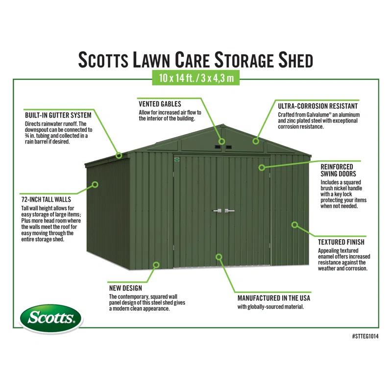Scotts Lawn Care Storage Shed, 10x14, Green