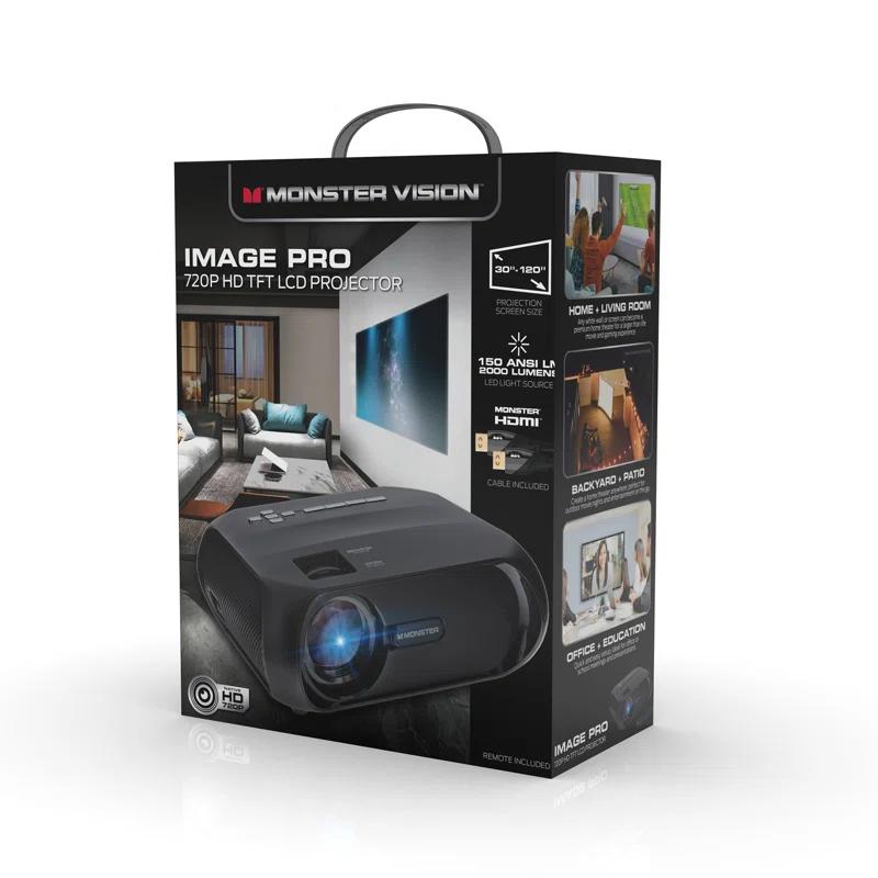 Monster Image Pro 720 HD Extra-Bright LCD Projector, 2000 Lumens, Projects Up To 16ft | Wayfair
