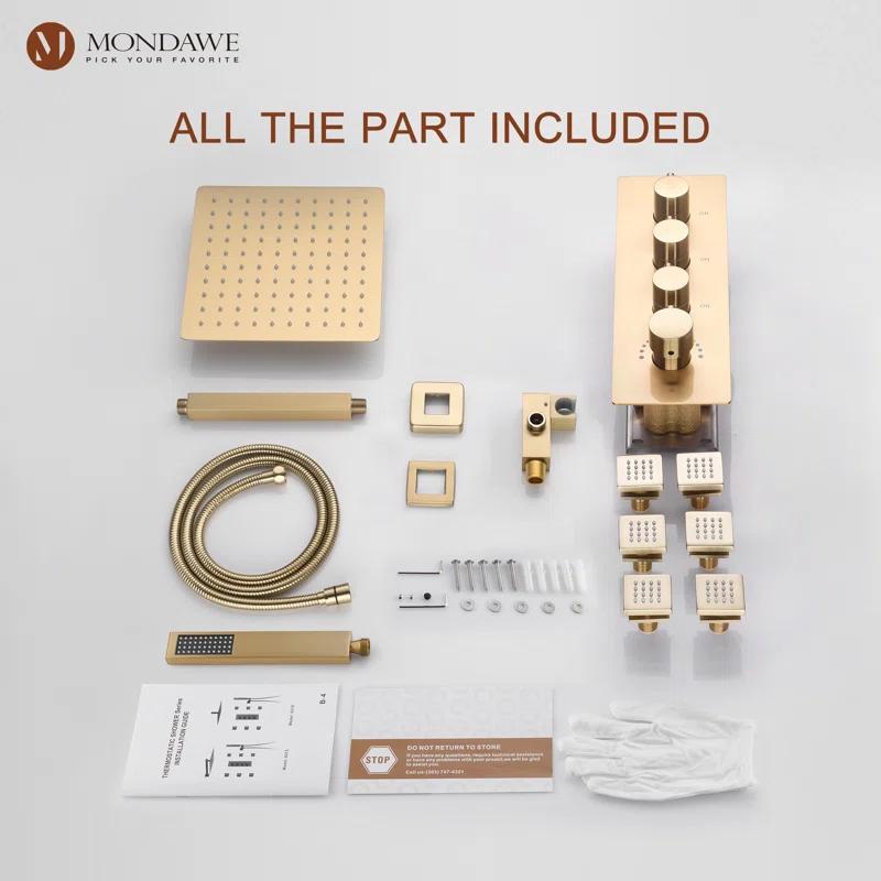 mondawe WF6310-12BG Herathena 3 Functions Ceiling Mounted Luxury Shower System with 6 Body Jets (Rough-in Valve Included)