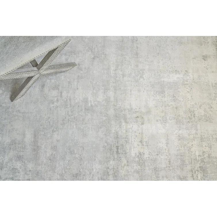 Handmade Rectangular Gray Abstract Wool and Viscose Rug, 8' x 10'