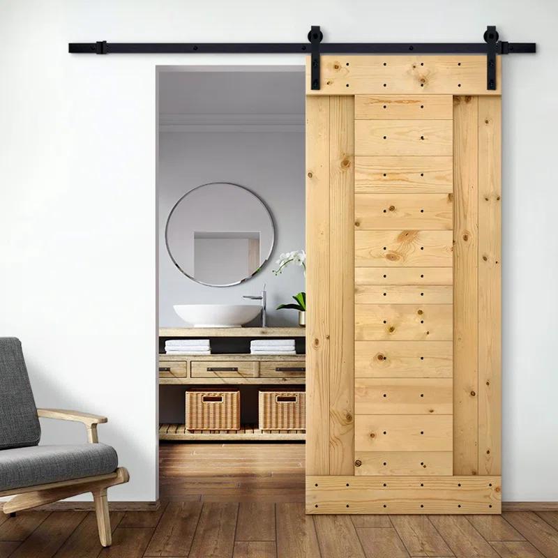 Calhome 84'' Solid Wood Paneled Painted with Installation Hardware Kit Barn Door