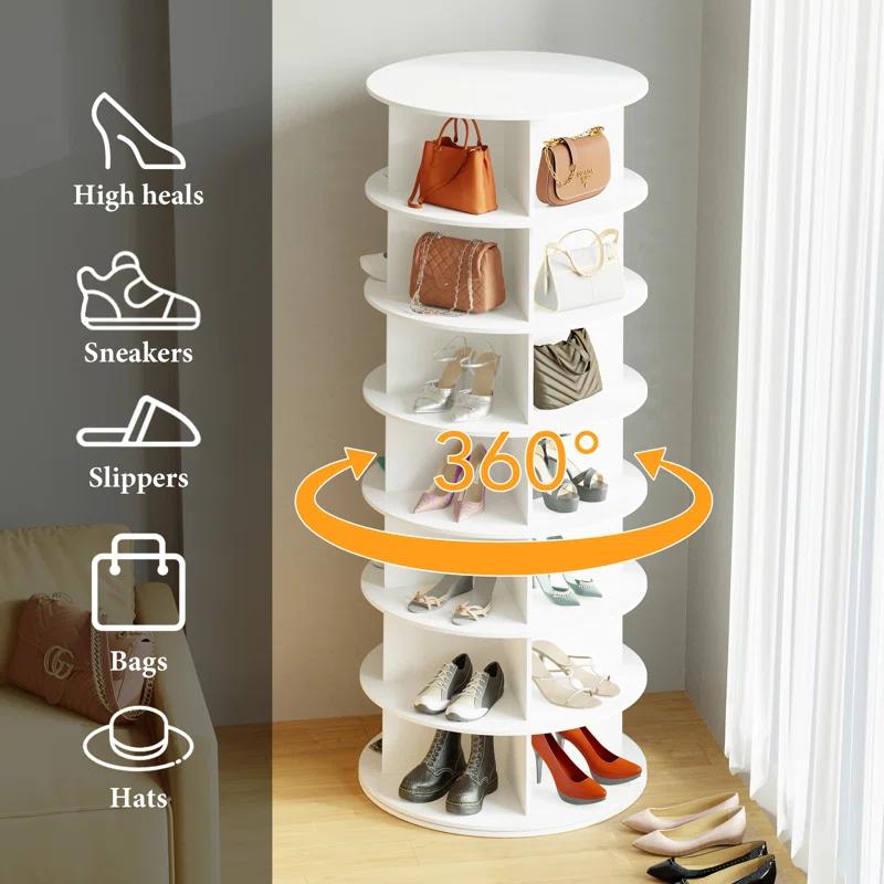 SpaceAid 7-Tier Rotating Shoe Rack Tower, 360° Spinning Shoe Display Carousel, Vertical Shoe and Handbag Organizer, Lazy Susan Closet Storage (White)