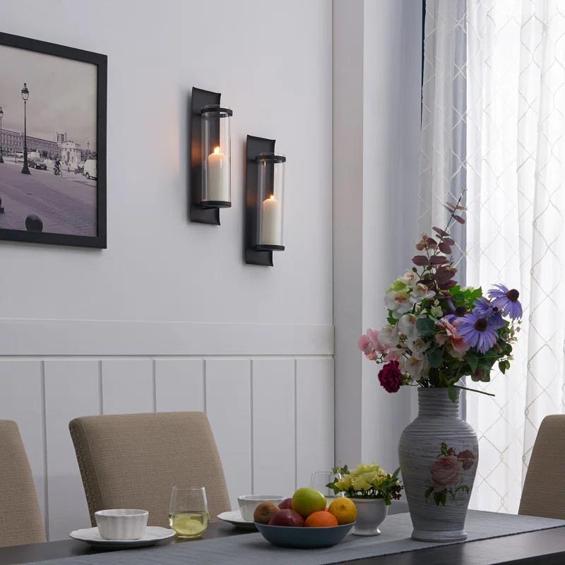 Gracie Oaks Kailun Metal and Glass Wall Sconce Candle Holder Set (Set of 2)