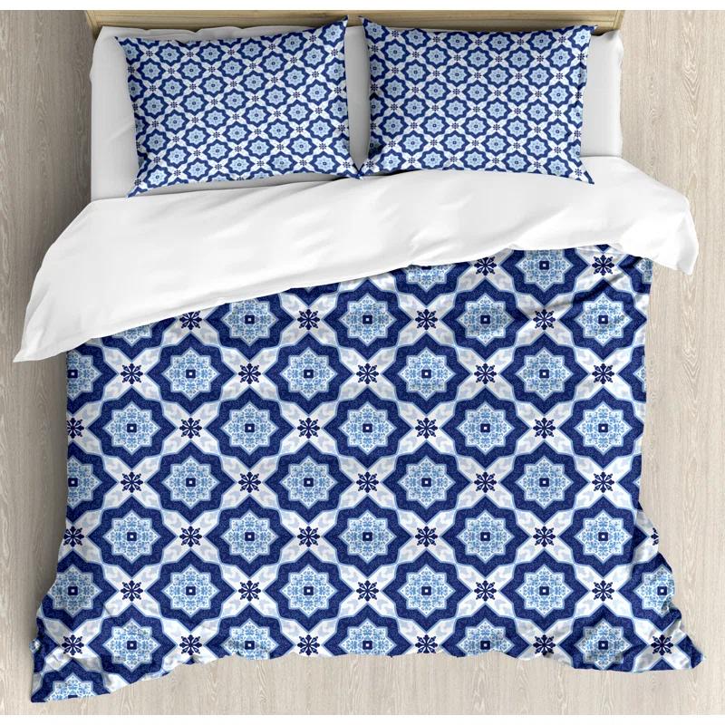 Ambesonne Indigo Modern & Contemporary Floral Duvet Cover Set